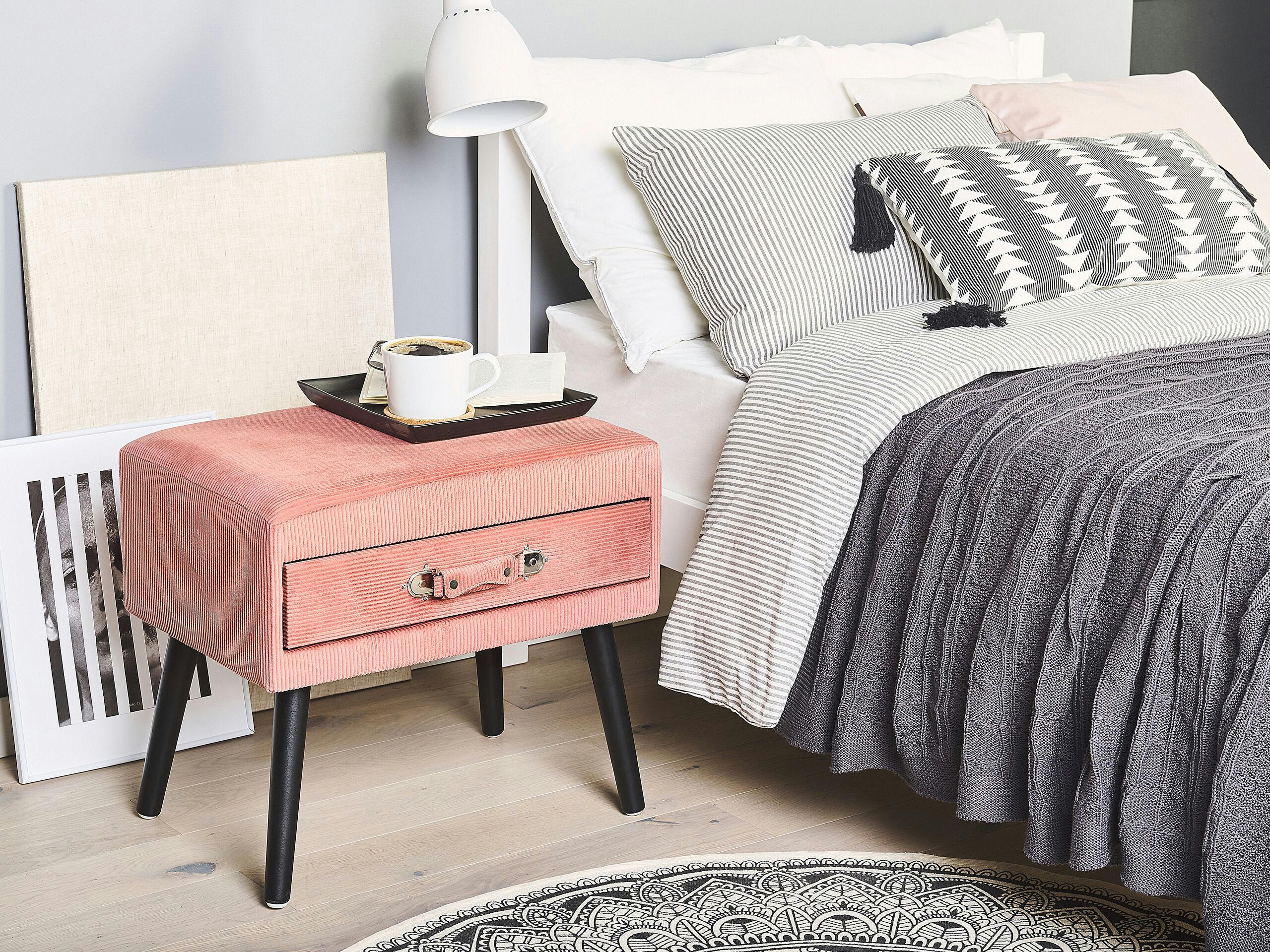 EUROSTAR - Table de chevet en velours côtelé rose