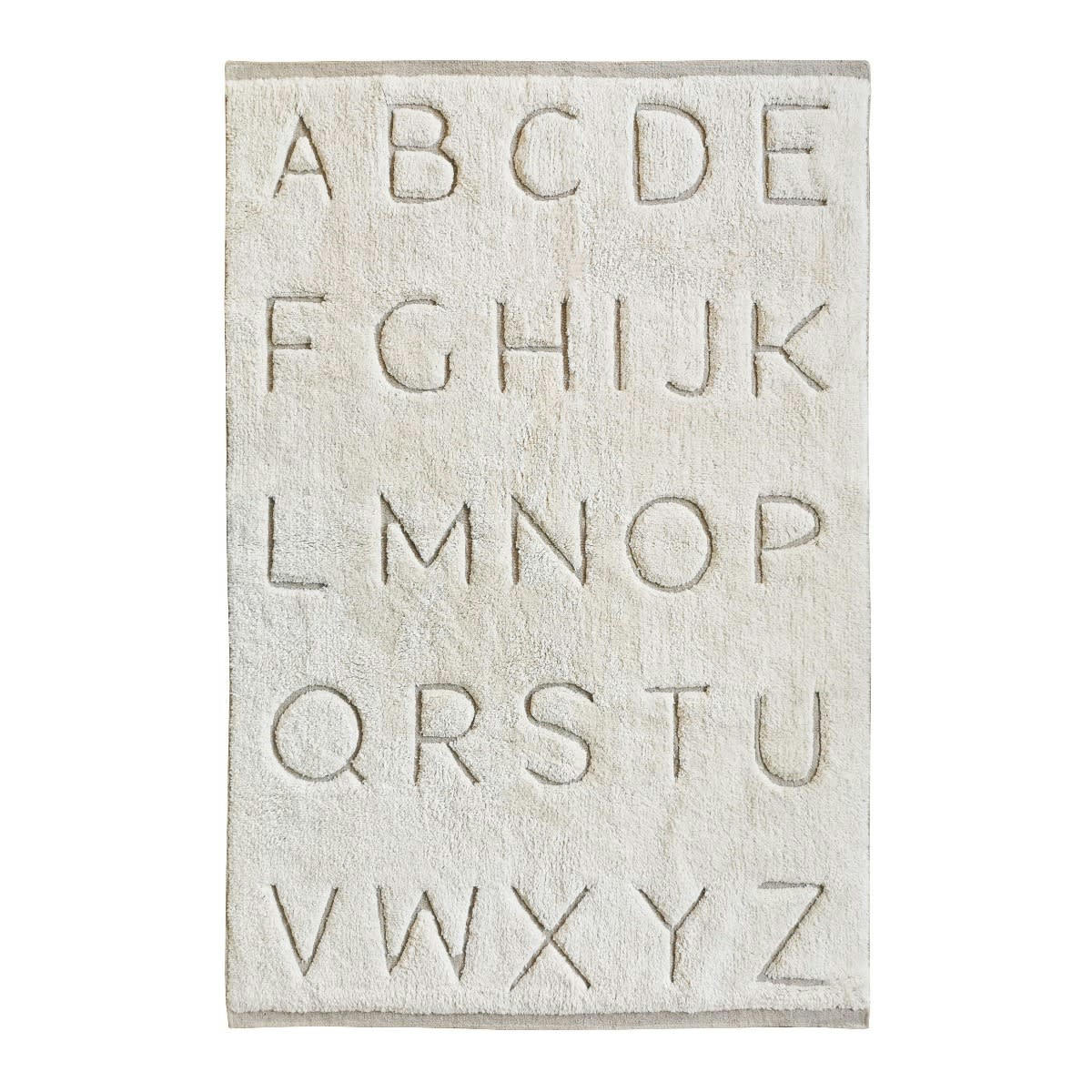 KIDS - Tapis 100% coton motif alphabet cisaillé-relief naturel 100x150