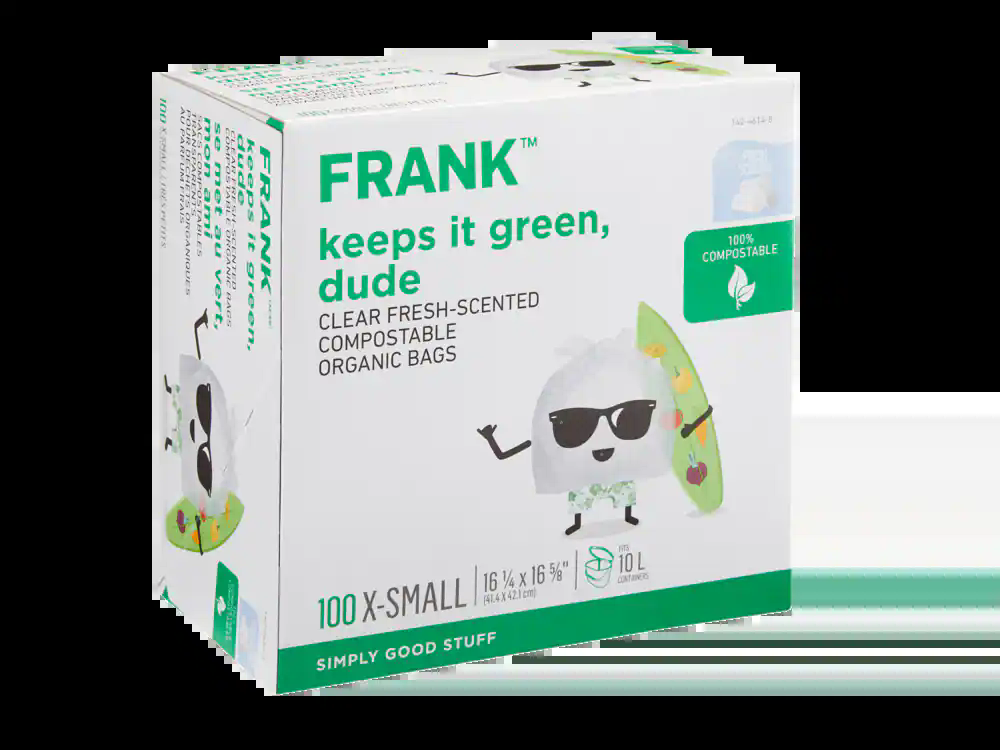 FRANK Extra-Small Organic Fresh-Scented Compostable Food Waste Bags, 100-pk, Clear, 10-L