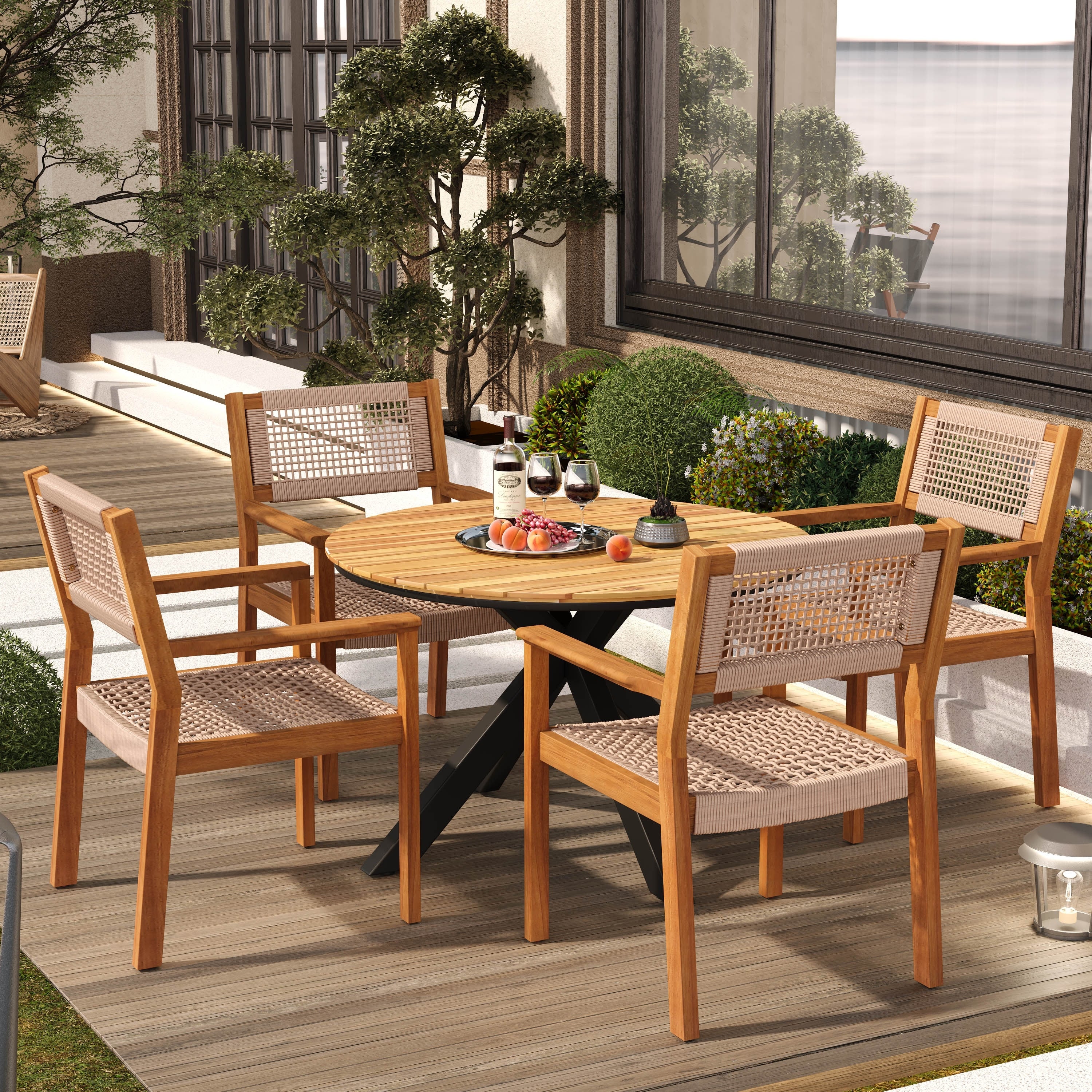 Christopher Knight Home Outdoor 5-Piece Round Table Dining Sets with Rope Accent Chairs