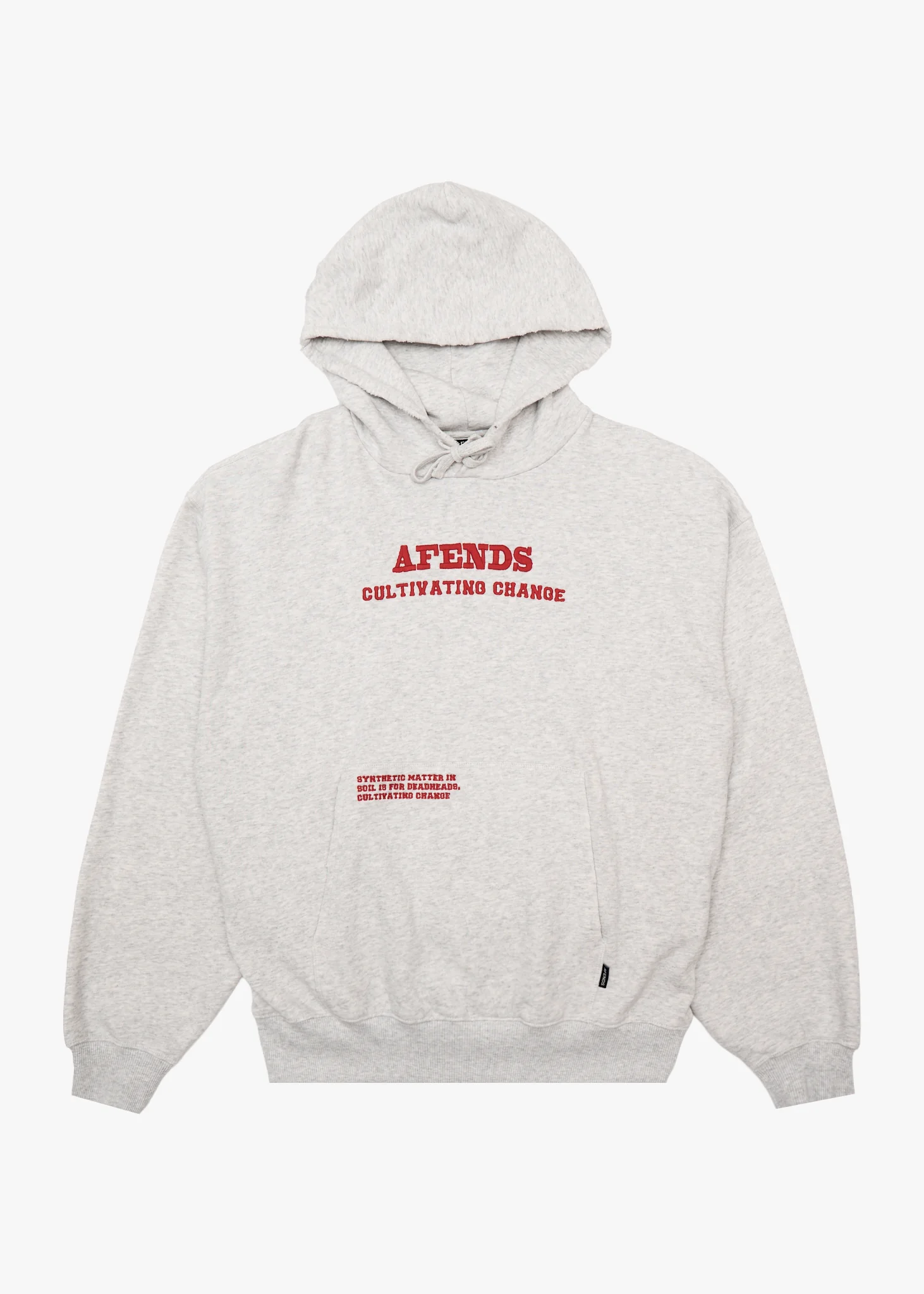 AFENDS Mens Wonders - Boxy Pull On Hood - Grey Marle