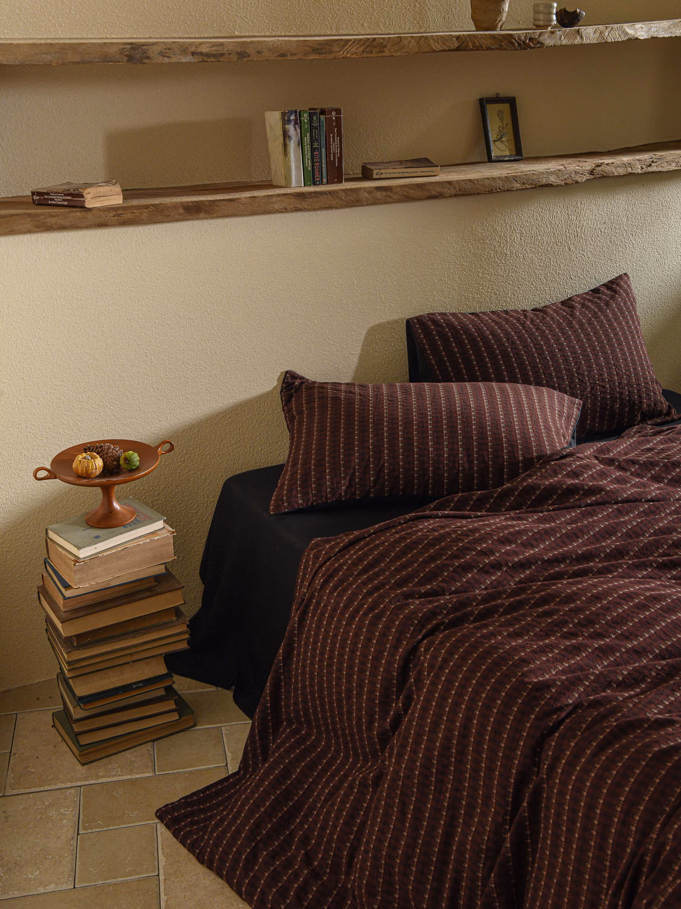 Reddish Brown Cotton Duvet Cover Set: Queen/Full Size, Yarn-Dyed Jacquard