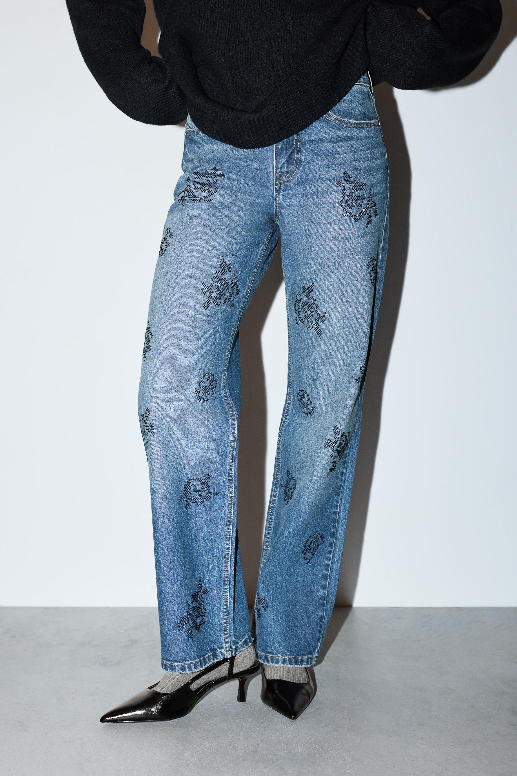 Jeans slim wide strass