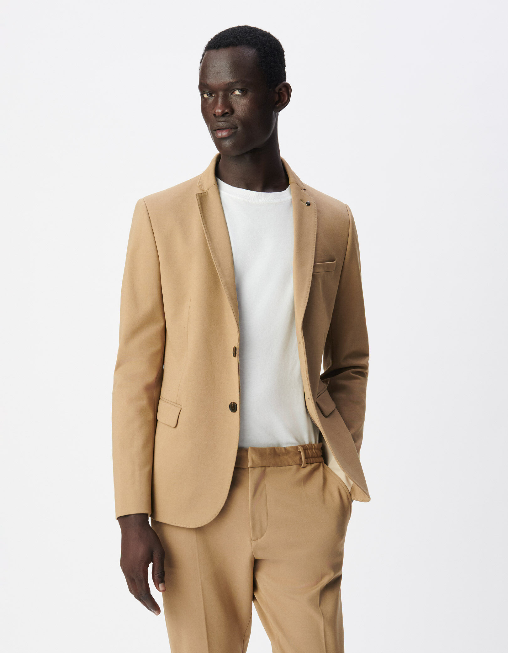 Veste de costume beige foncé maille parementure Homme