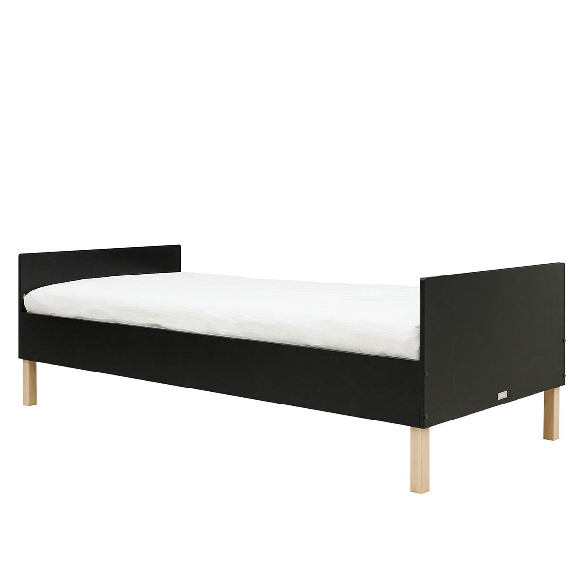 FLORIS - Lit 90x200 excl. sommier en MDF et hêtre noir mat