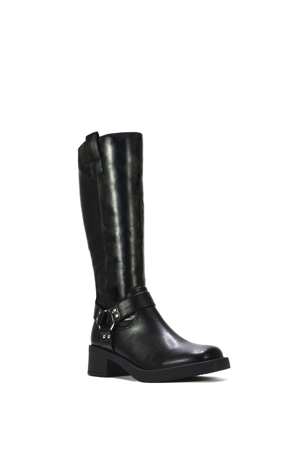 XY London Roma' Knee High Biker Mid Block Heel Western Boots