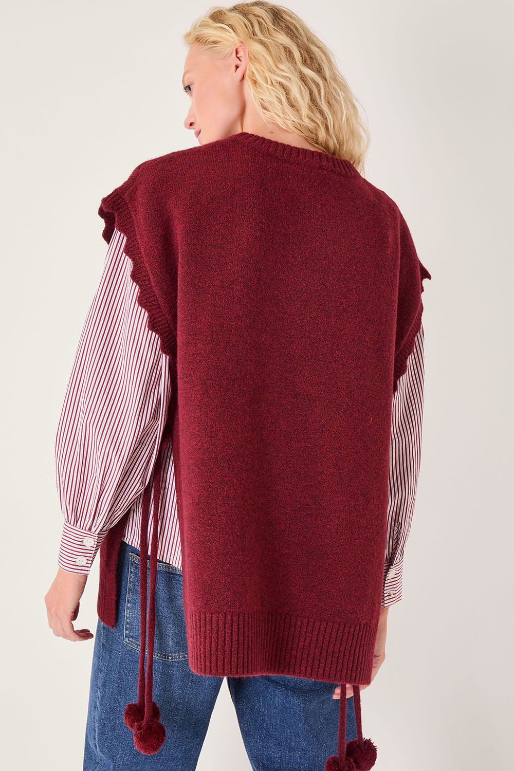 Monsoon Coco Sleeveless Cable Knit Poncho Red