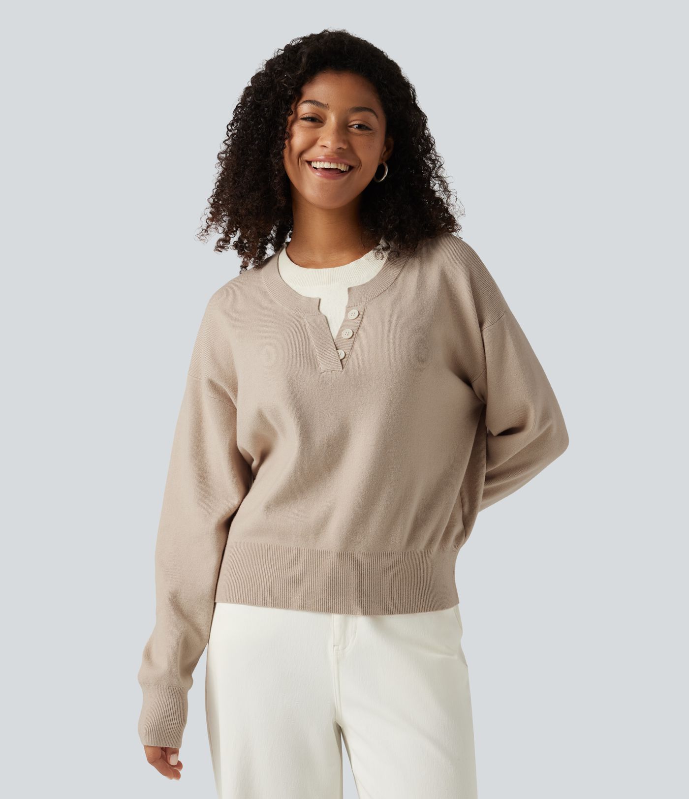 Pull de bureau color block à encolure arrondie, épaules tombantes et manches longues