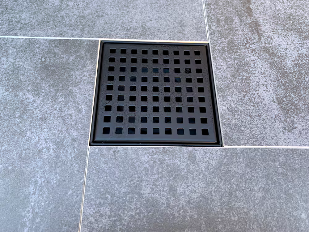 RELN Square Shower Drain, Rust Resistant, Matte Black, 4 x 4-in