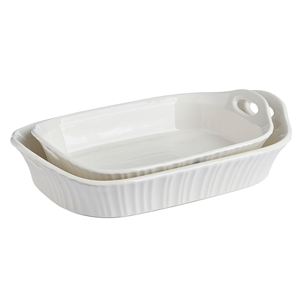 Zestaw 2 prostokątnych naczyń do zapiekania górna rączka porcelana