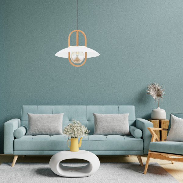 Lampa wisząca jasne drewno-biała MARGO 1xE27x15W wym: 90x47x47 cm Alfa