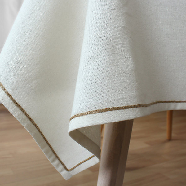 Nappe unie avec feston en jute (140x300 cm - Ecru)