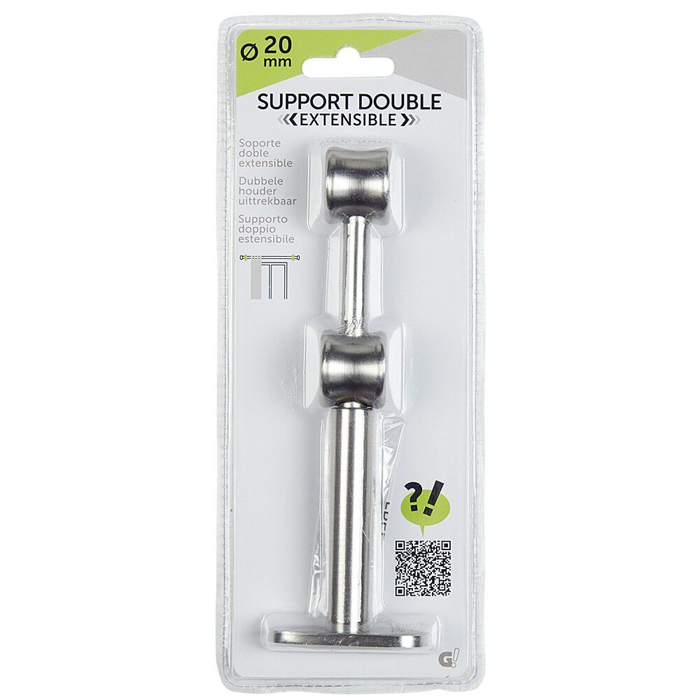 Support double extensible pour tringle gris métal