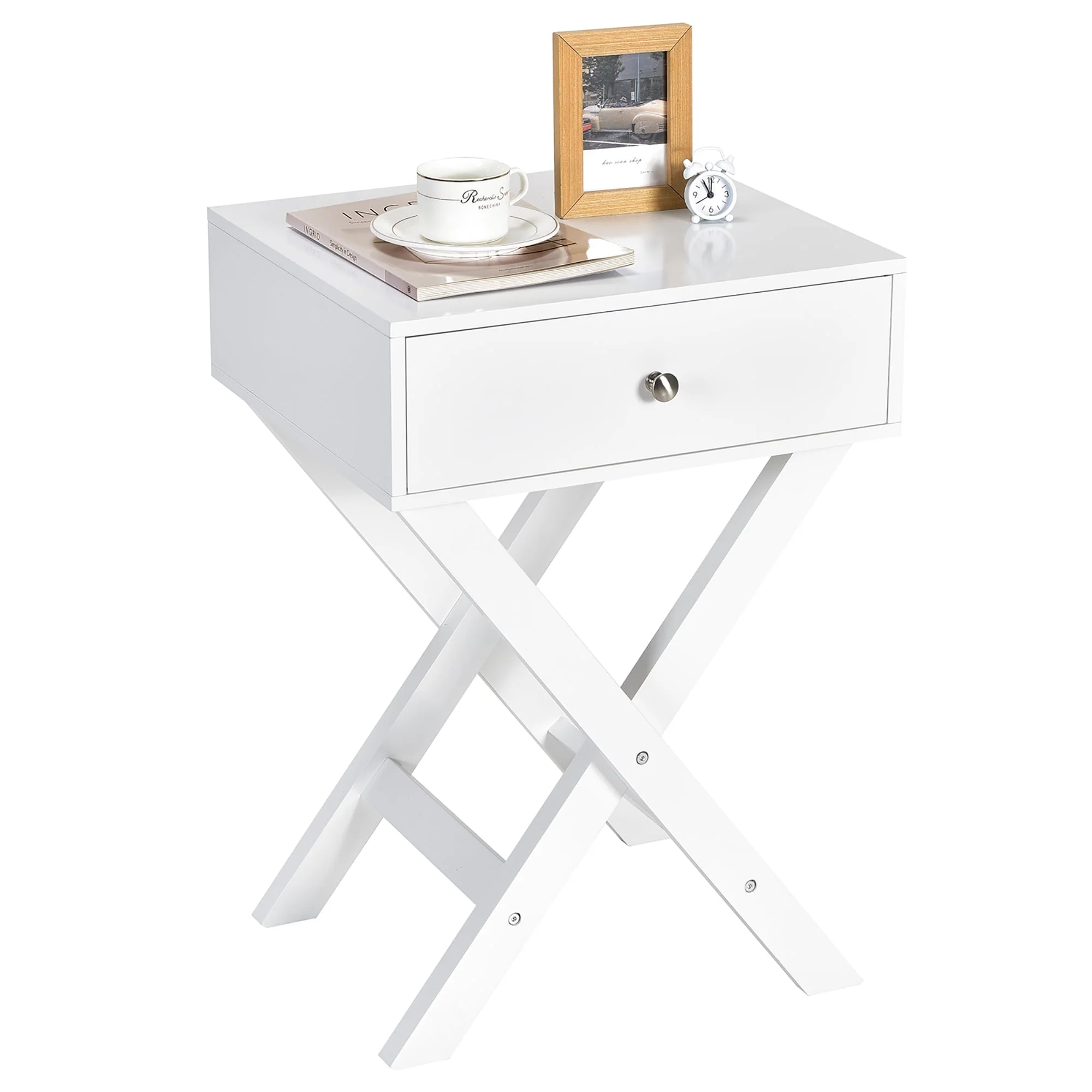 Costway Side Nightstand with Drawer x Shaped Structure Accent Sofa End