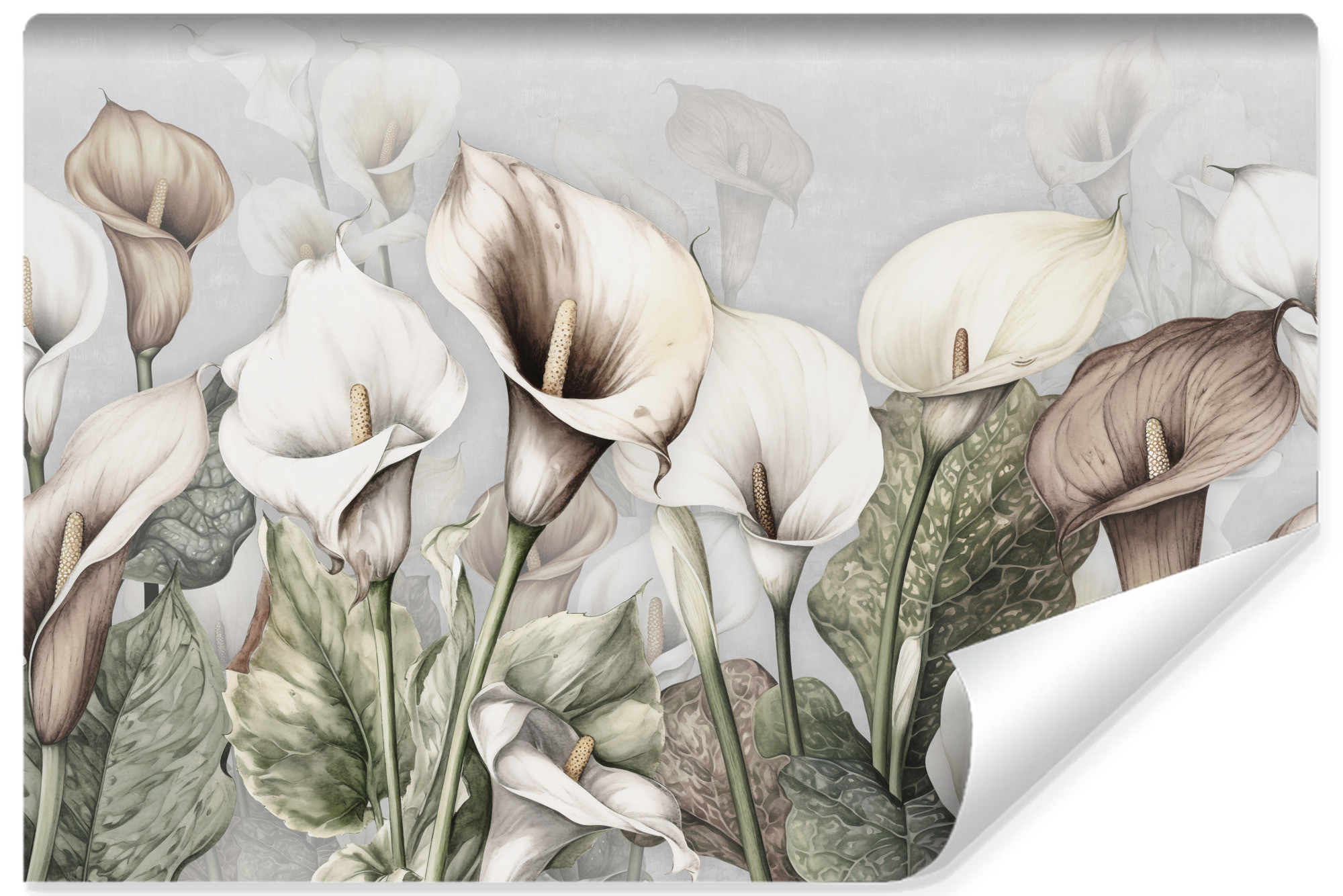 Fototapeta Ścienna Malowane Kwiaty Kalie Liście 90x60cm