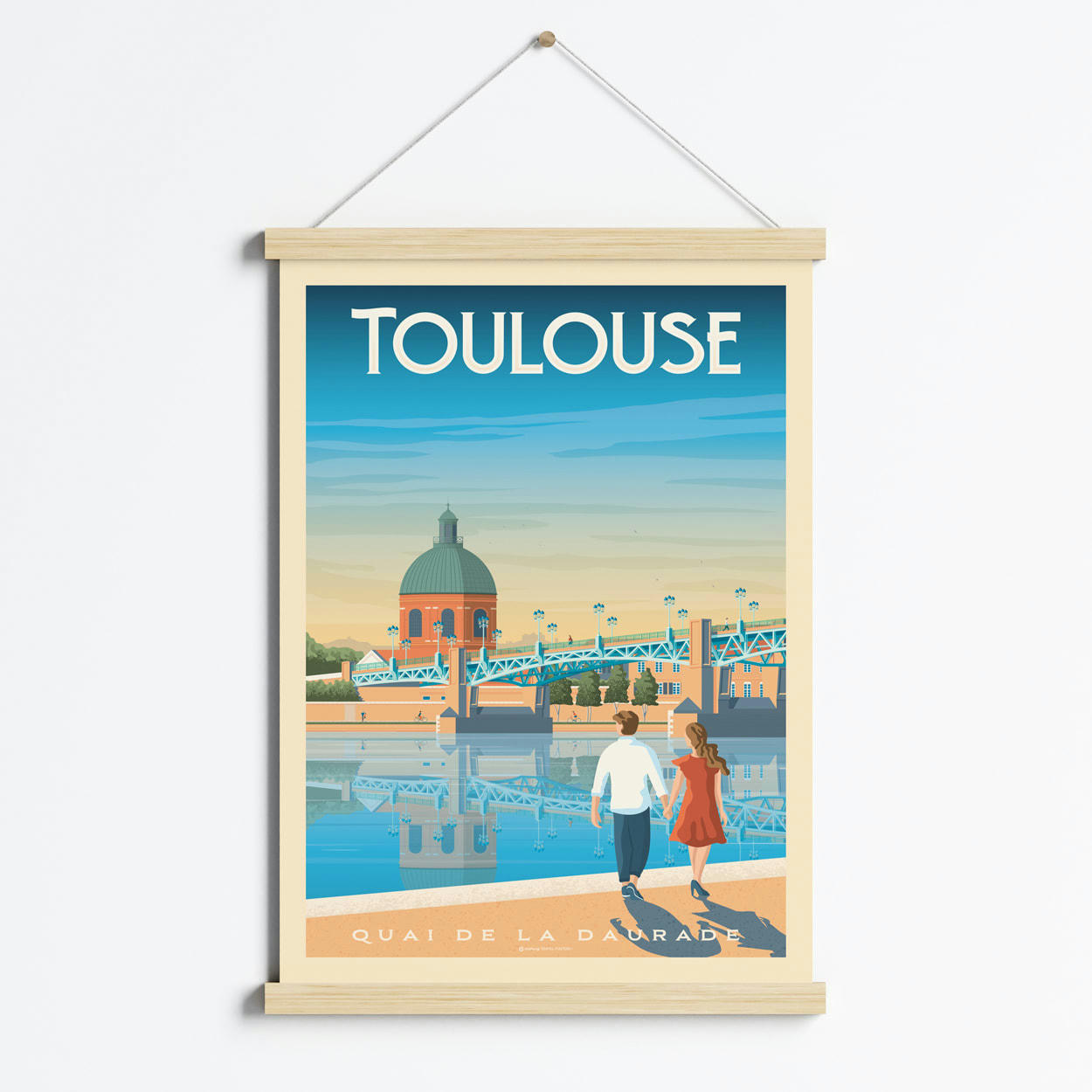 - Affiche Toulouse France + Cadre Magnétique (Bois) 50x70 cm