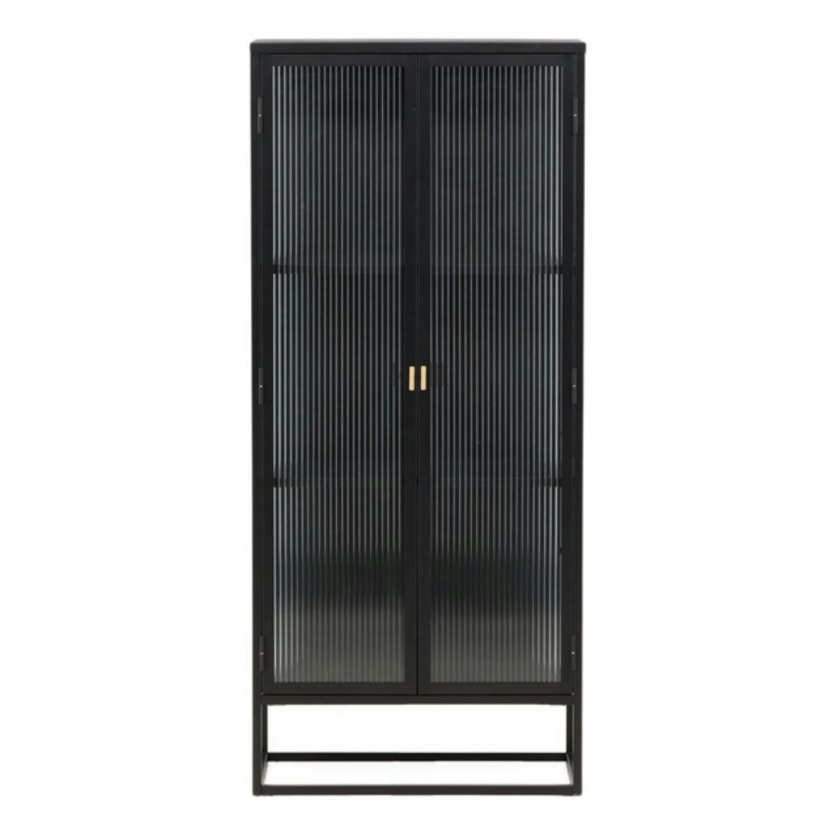 GARRY - Buffet moderne en métal noir et portes vitrées