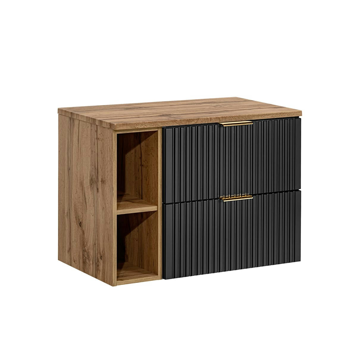 - Meuble sous-vasque 80cm 2 niches noir et naturel