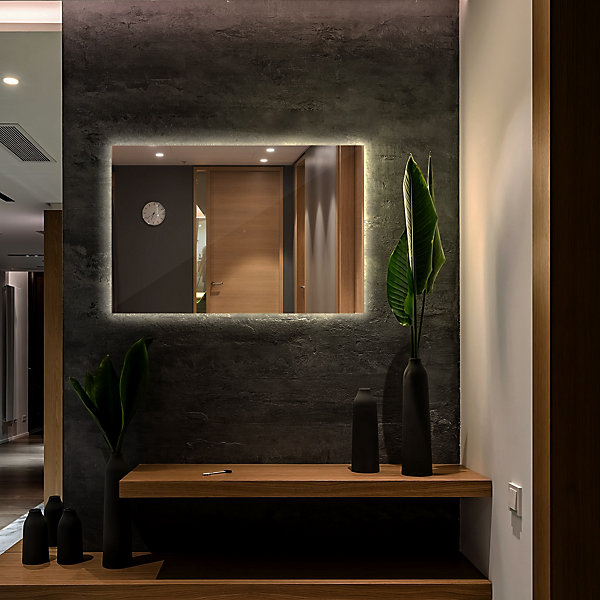 Miroir LED Rectangulaire Tulup 60 x 40 cm Lumière Chaude Miroir Lumineux pour Salon ou Chambre