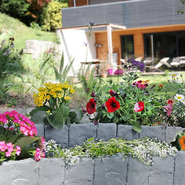 Bordures de Jardin Imitation Pierre - 25 x 10 x 1 cm - Séparation Massifs, Potagers et Espaces Extérieurs Lot de 10