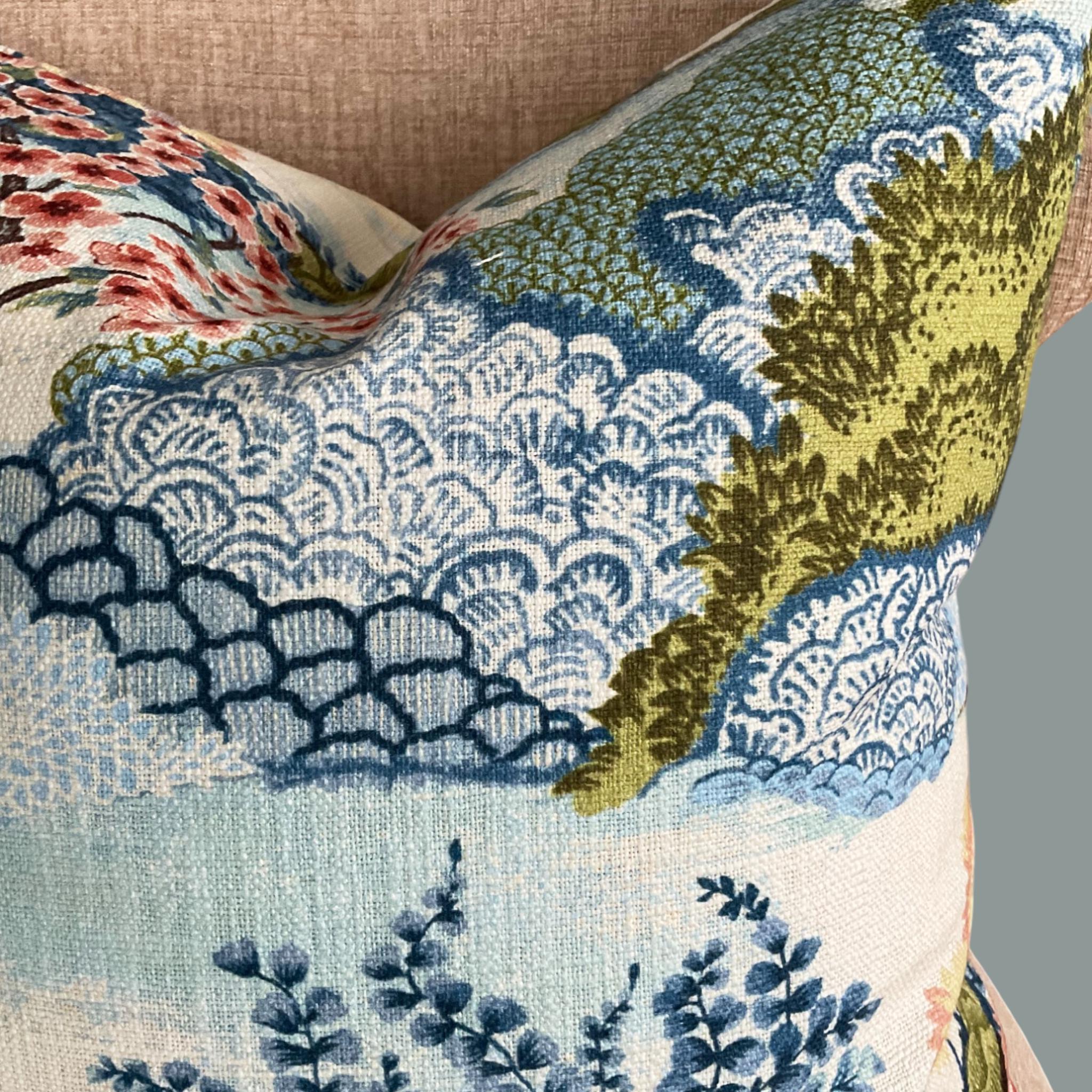 Blossom Landscape Pillow Cover, Coral Blue Throw pillows, Euro shams, lumbar sizes, 18x18, 20x20, 22x22, 24x24