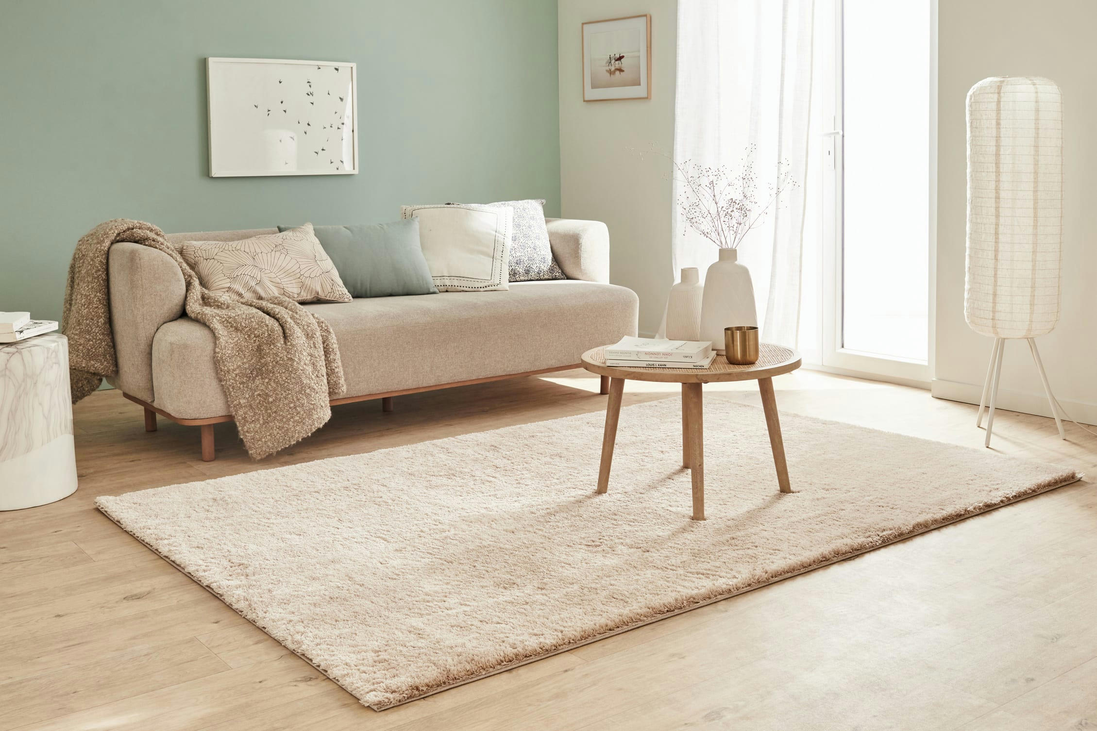 COSY - Tapis en polyester brillant motif uni beige 120x160