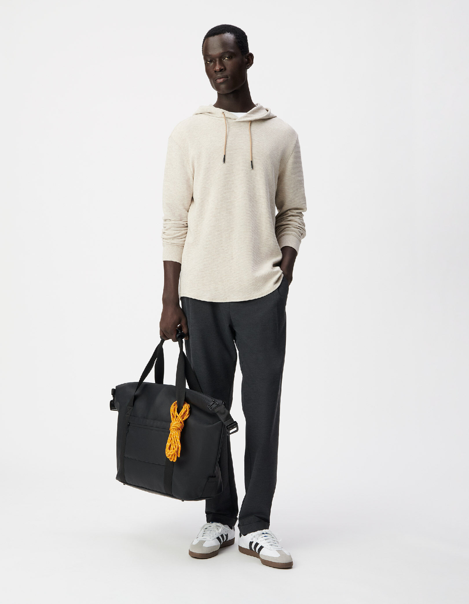 T-shirt à capuche beige maille relief Homme