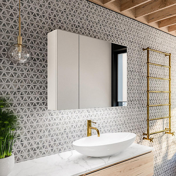 Armoire pour de Salle de Bain avec Miroir et éclairage LED avec 3-Porte (70x60x17,4 cm), Blanc Froid 7000K