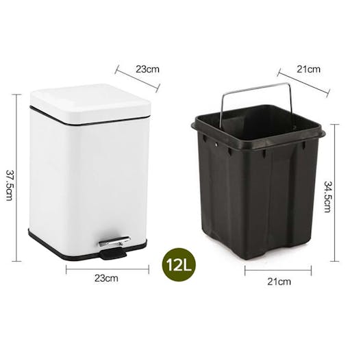 SOGA 4X Stainless Steel Foot Pedal Bin Square White 12L