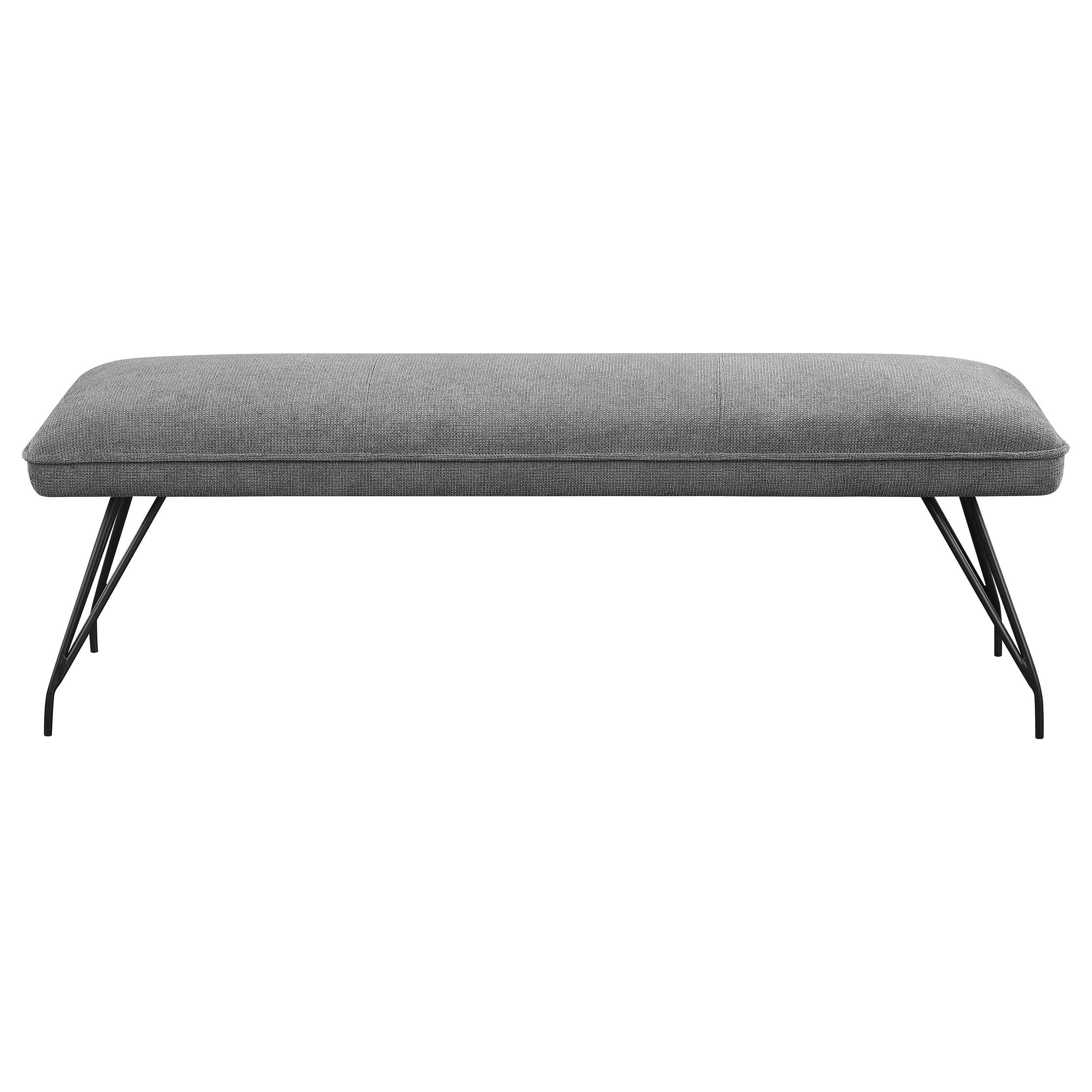 Donne Dining Bench Gray Fabric and Foam Cushion, Metal Legs, 58 Inch