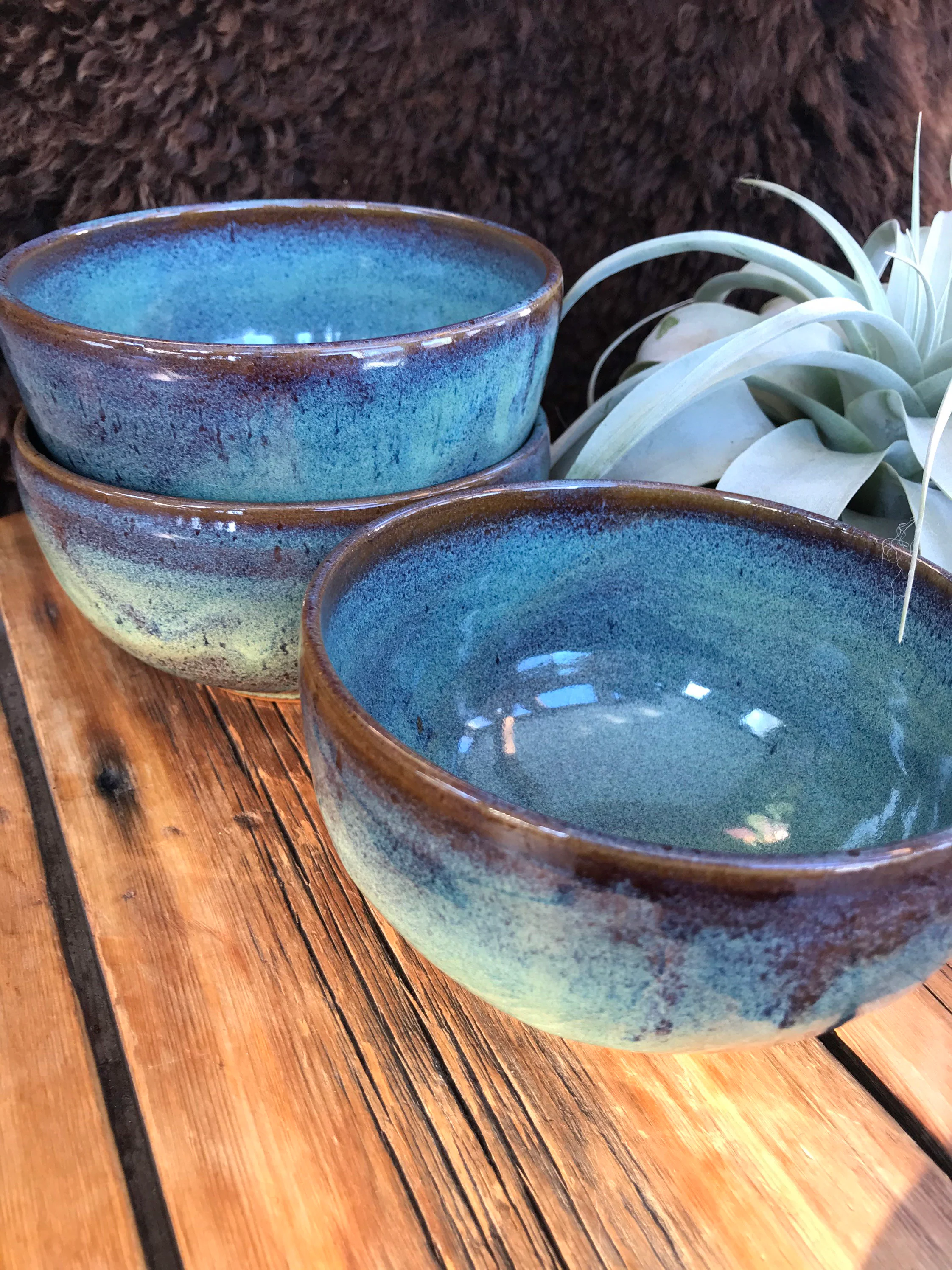 Turquoise pottery cereal bowl