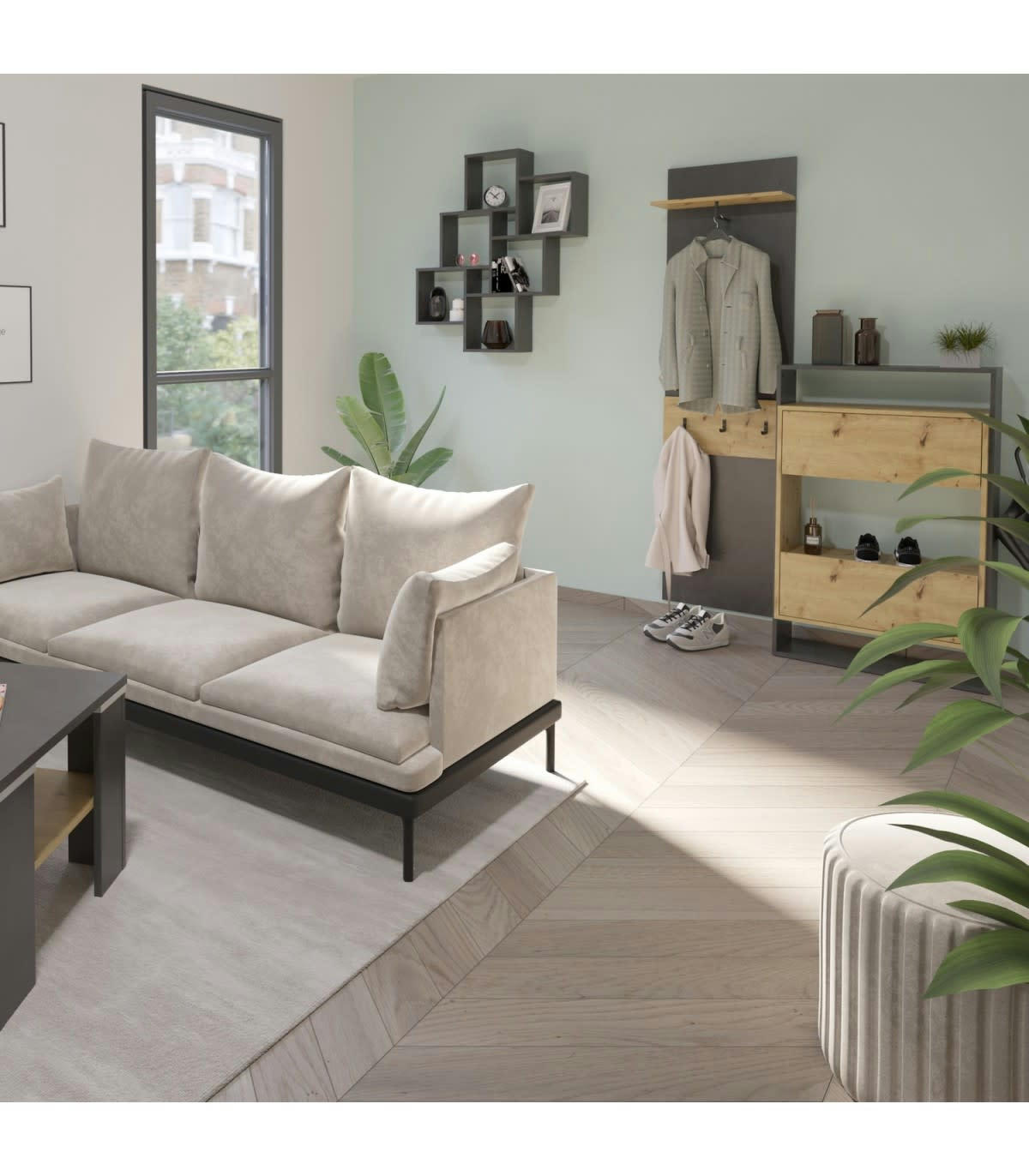 VERONA 3 - Penderie d'entrée 1 étagère 3 patères - H188 cm