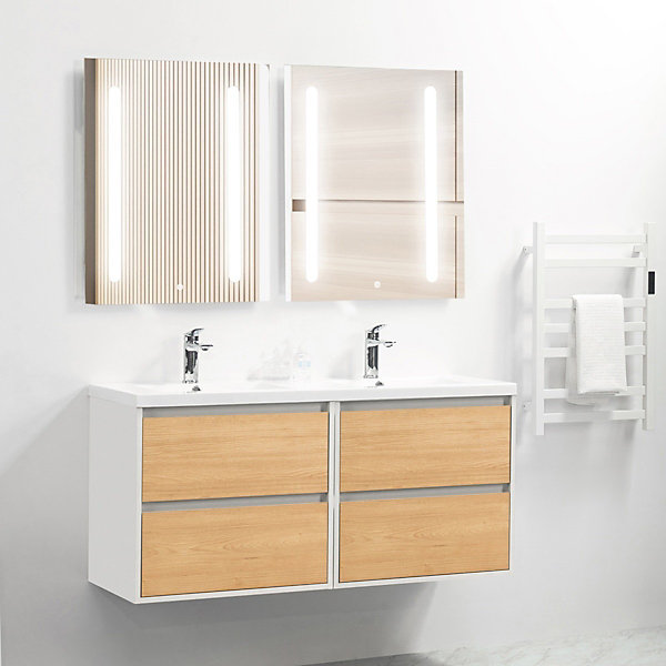 Ensemble Meuble prémonté 120 blanc effet bois-Vasque résine-Miroirs ELY - bain-bain