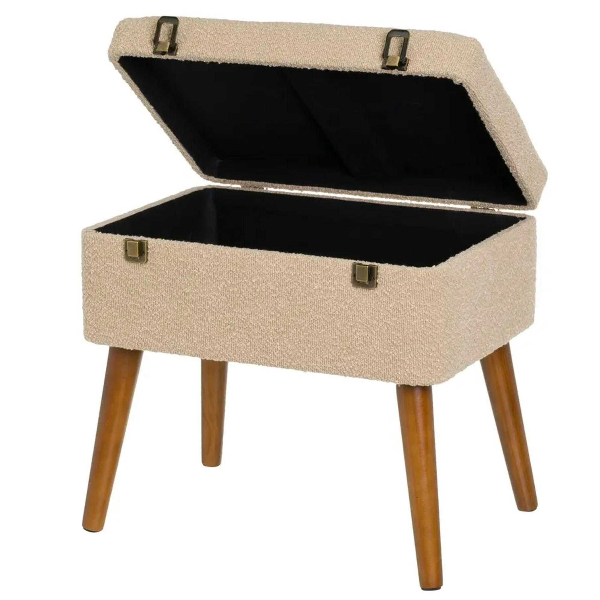 - Tabouret en tissu sherpa beige avec coffre 50x35x46cm