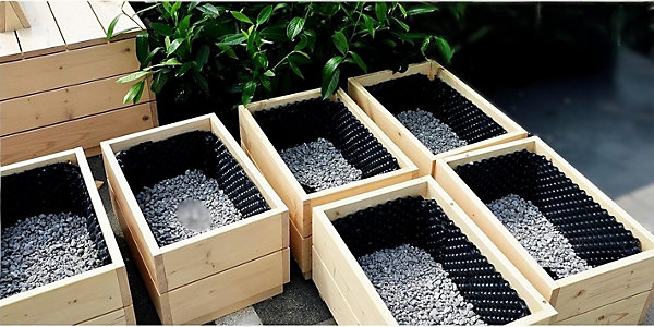 Membrane de fondation et soubassement alvéolée avec drainage 400 g/m², potager surélevé découpable, 50 x 250 cm