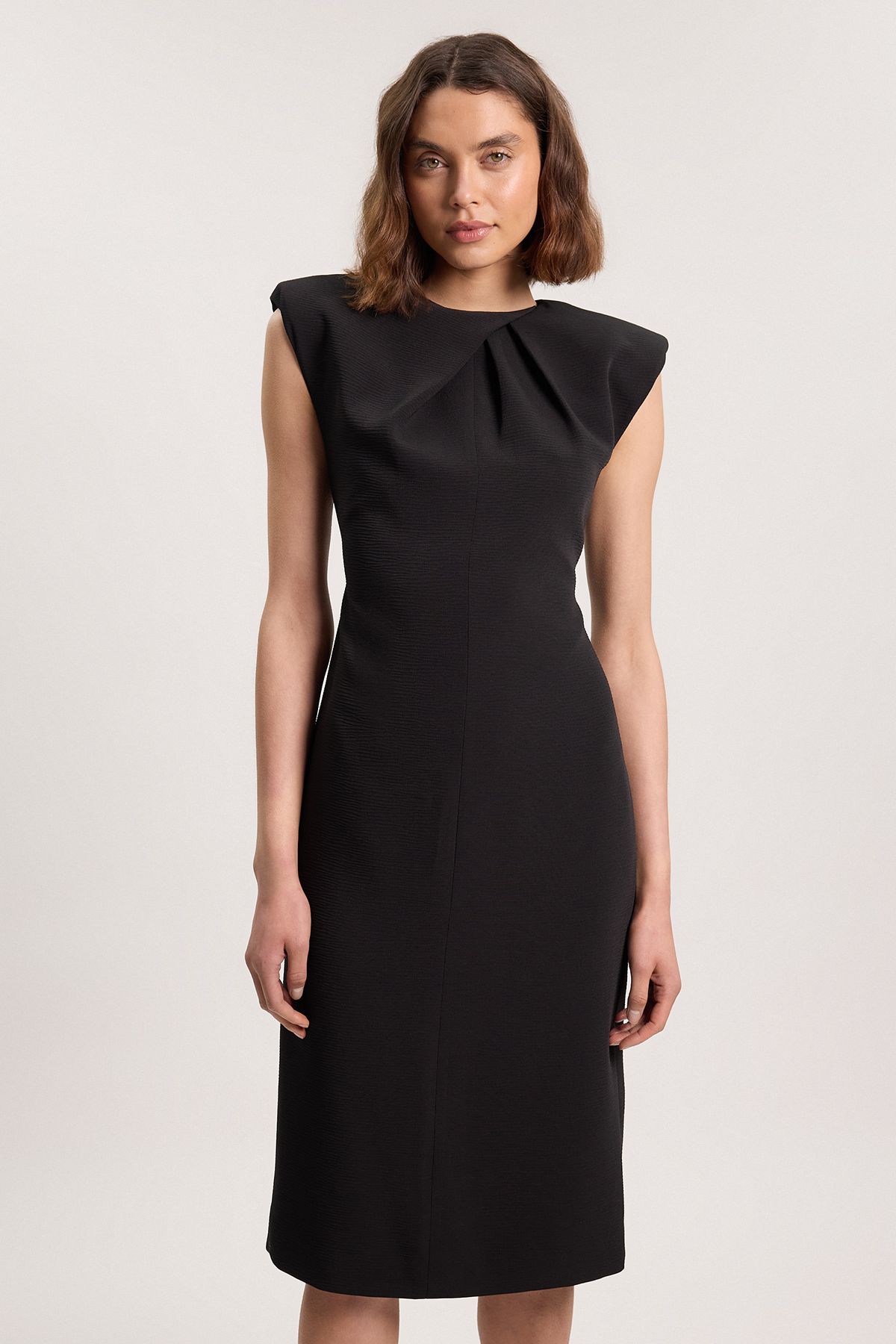 KarenMillen Tailored Sleeveless Neck Detail Pencil Midi Dress