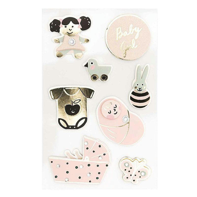 BÉBÉ - Lot de 8 stickers 3D bébé fille