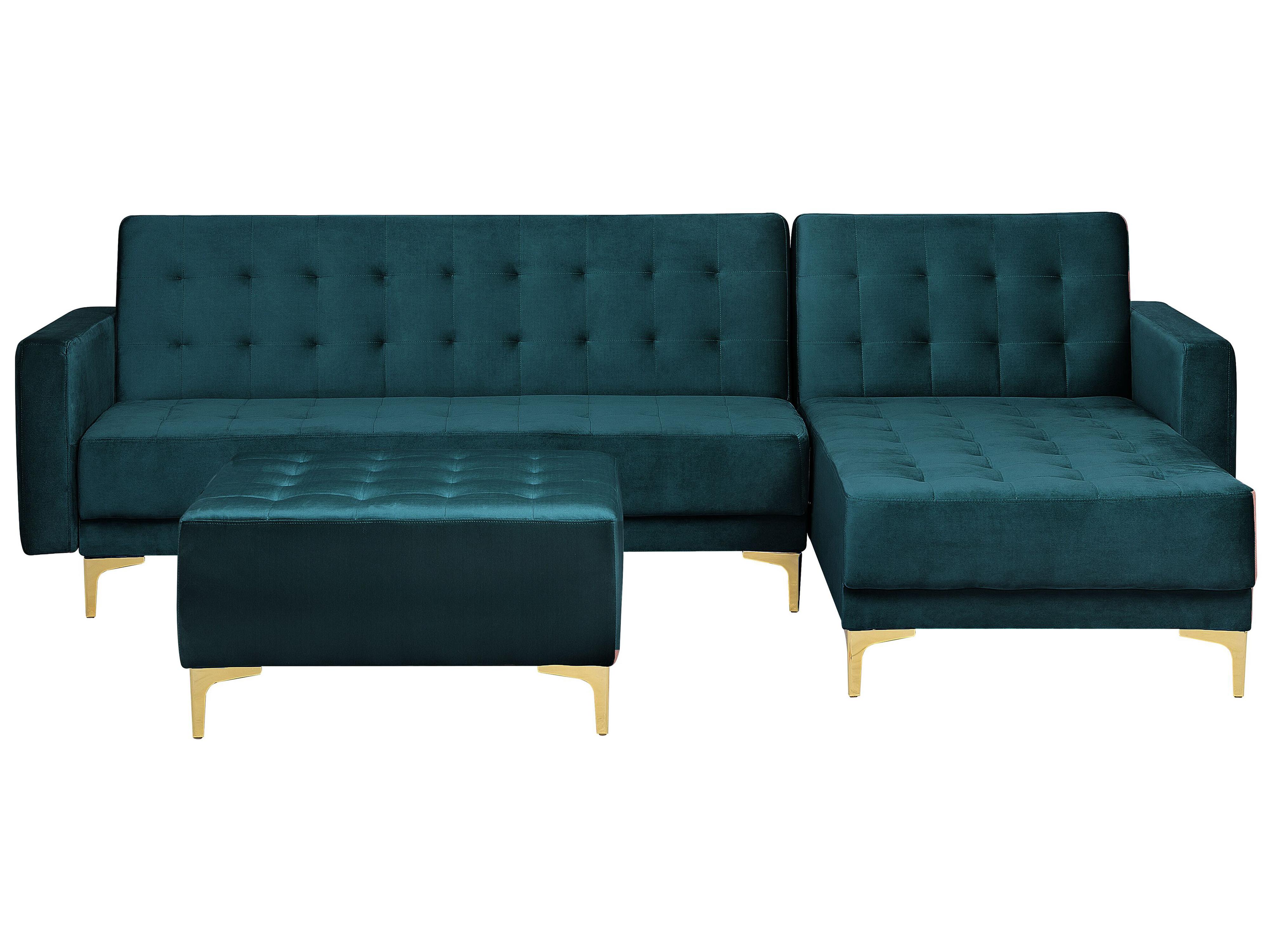 Modular Corner Sofa Bed 4 Seater ABERDEEN Velvet Teal with Ottoman Left Hand