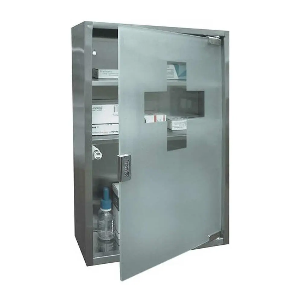 Medicijnkastje - wit - met slot - glazen deur - 25 x 48 cm