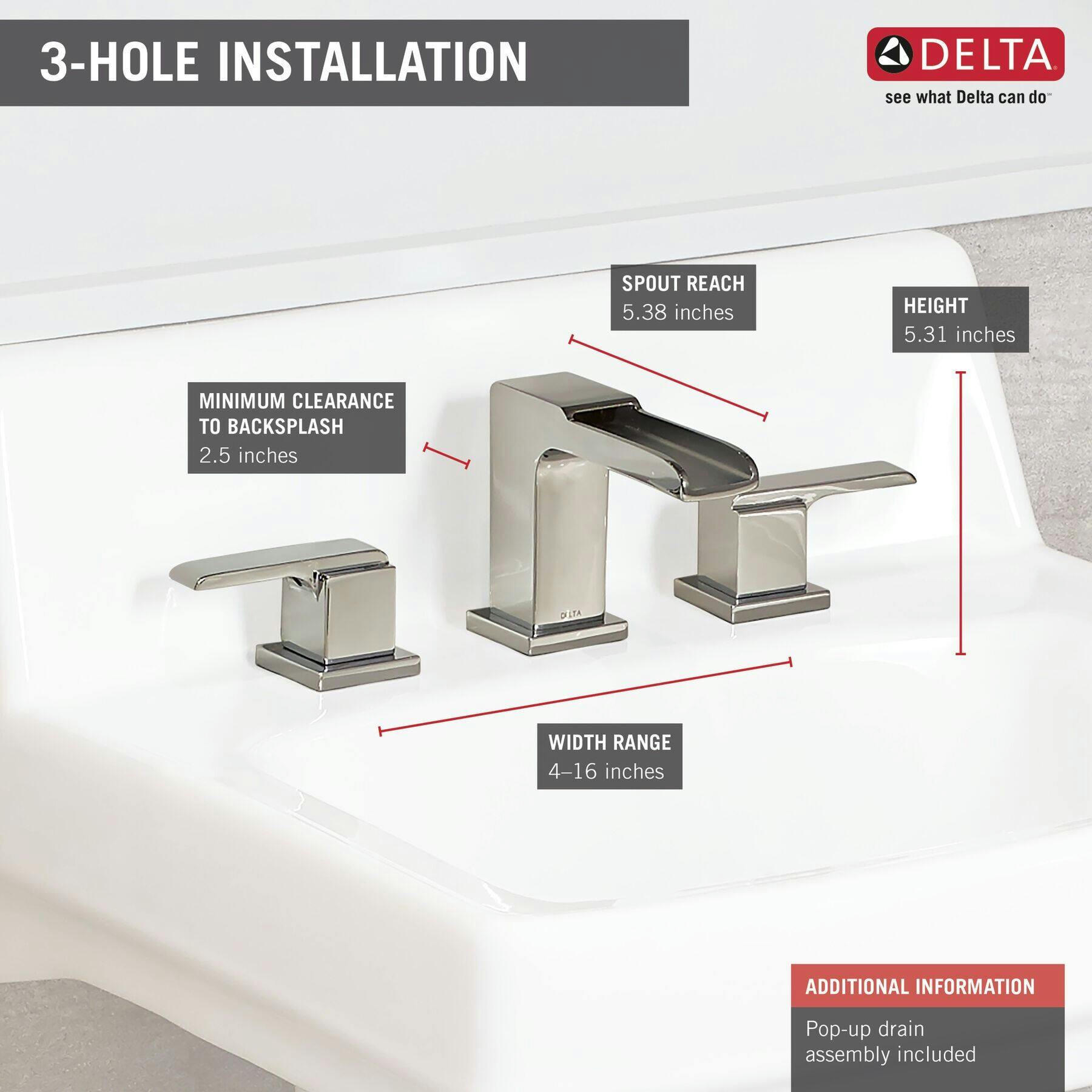 Delta Ara 2-Handle Wide Spread Bathroom Faucet with Channel Spout, Stainless Steel