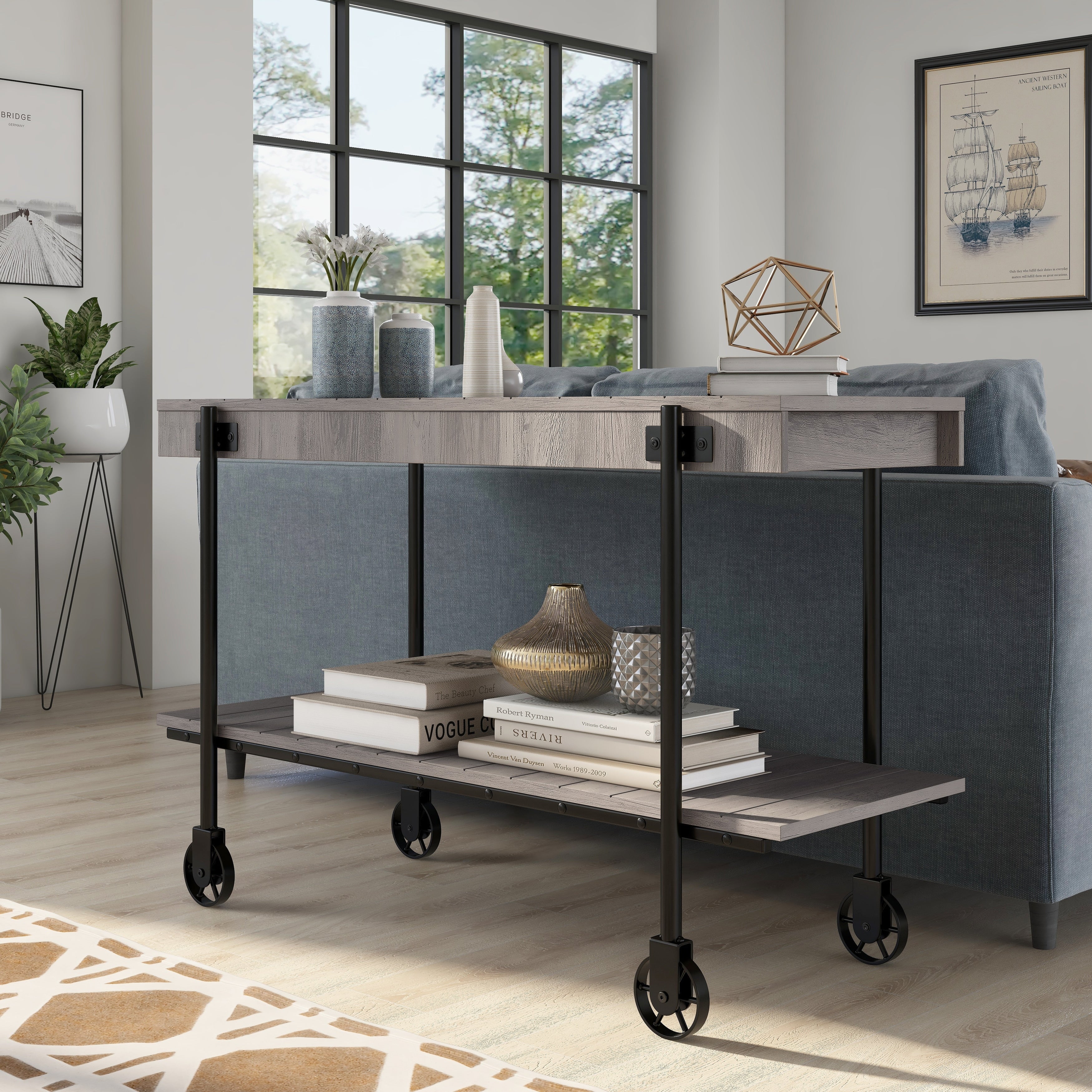 Hyssop Farmhouse 47-inch Metal 1-Shelf Console Table by Furniture of America