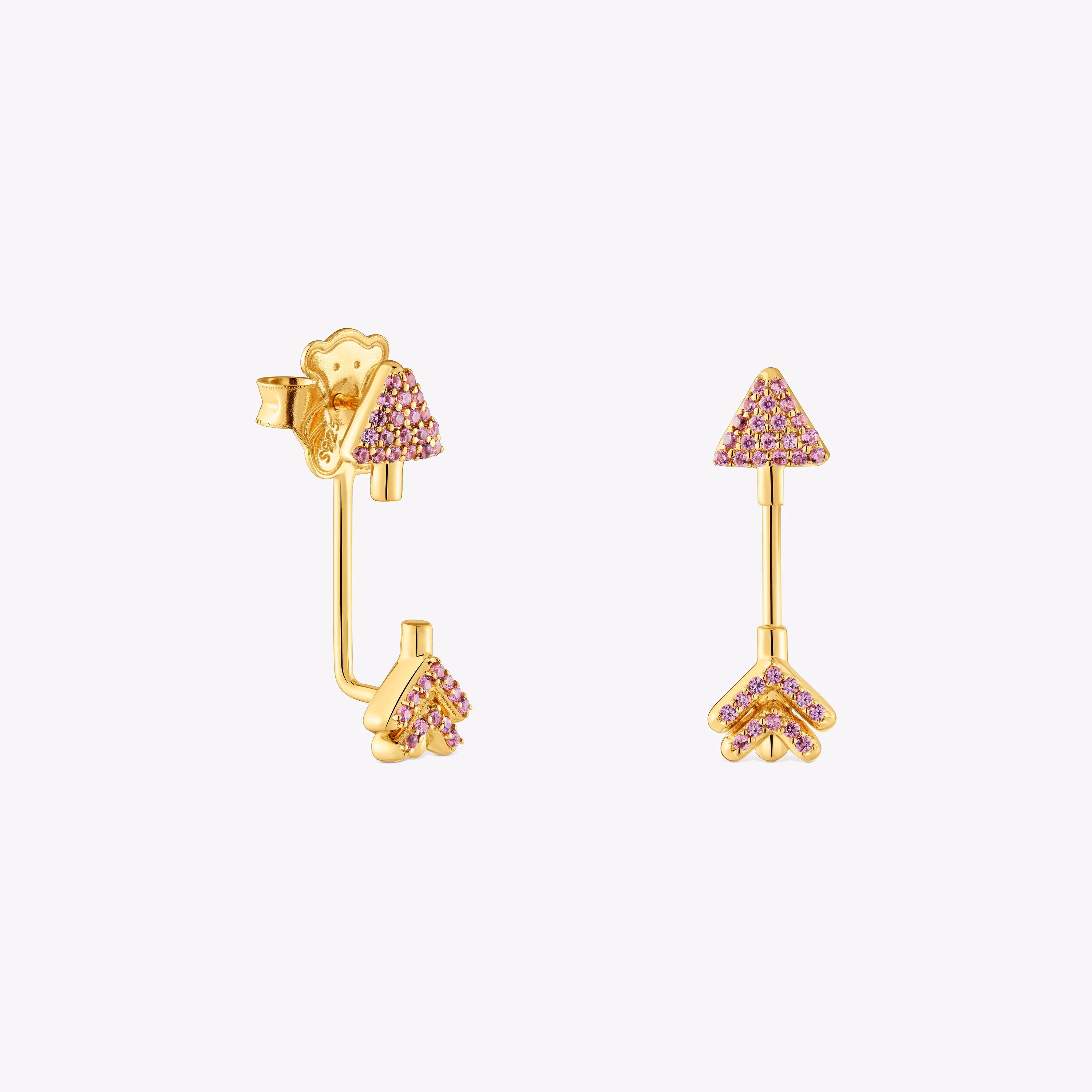 Pendientes con baño de oro 18 kt sobre plata y rodolitas TOUS Flechazo