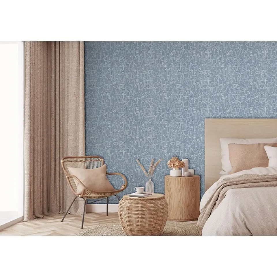 Dutch Wallcoverings - Arty Faces blauw/wit - 0,53x10,05m