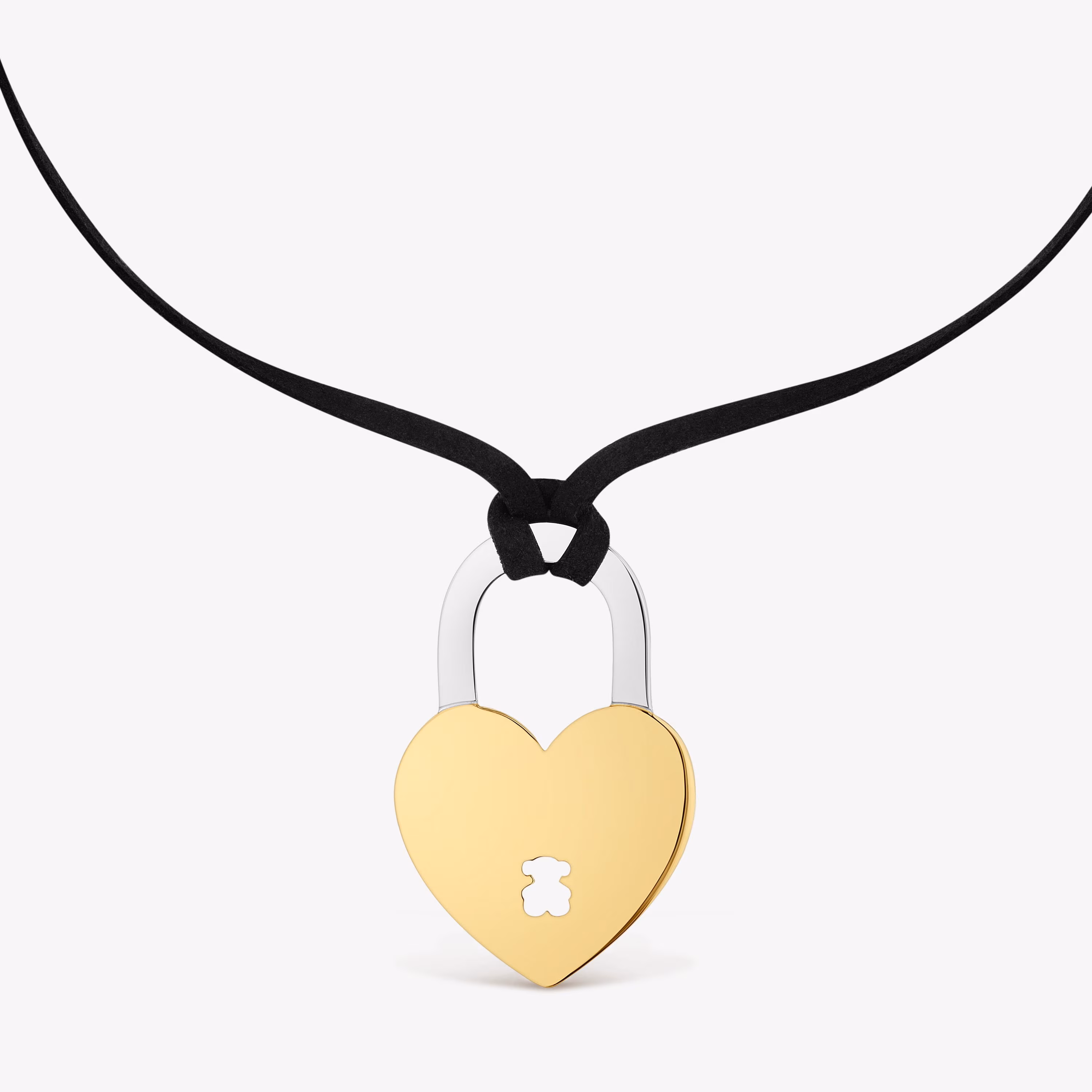 Collar corazón de acero bicolor y cordón negro TOUS Charming