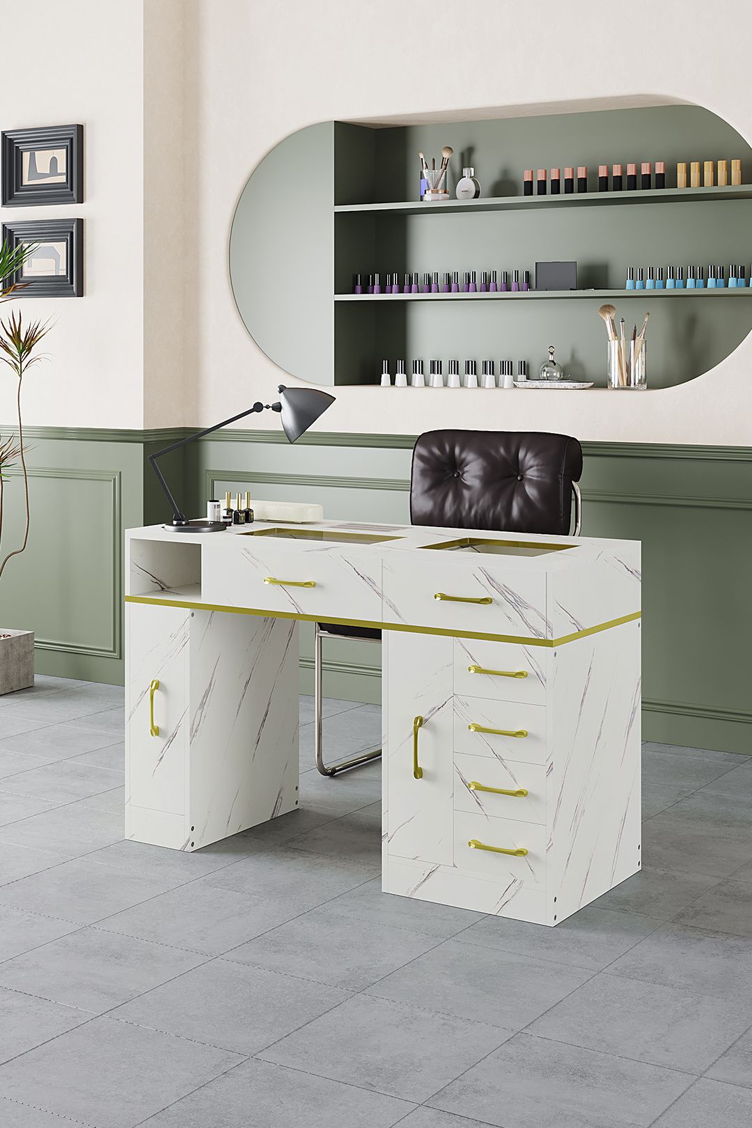 SHEONLY Manicure Table with Built-in Dust Collector