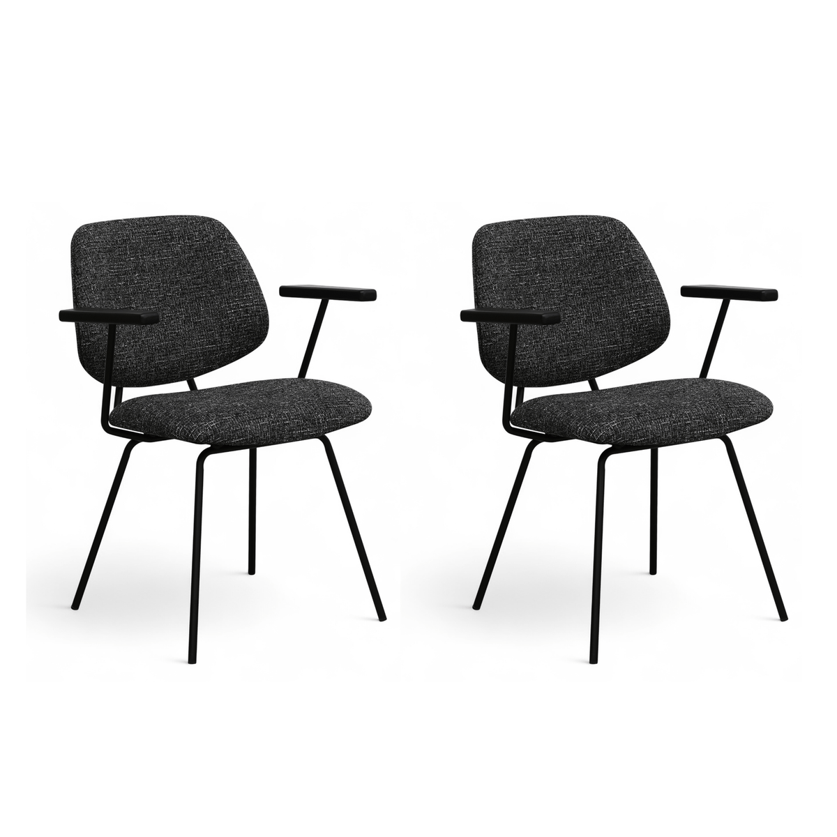 Furnhouse eetkamerstoelen armleuning Sofia - Zwart - Stof (Bouclé) - Set van 2
