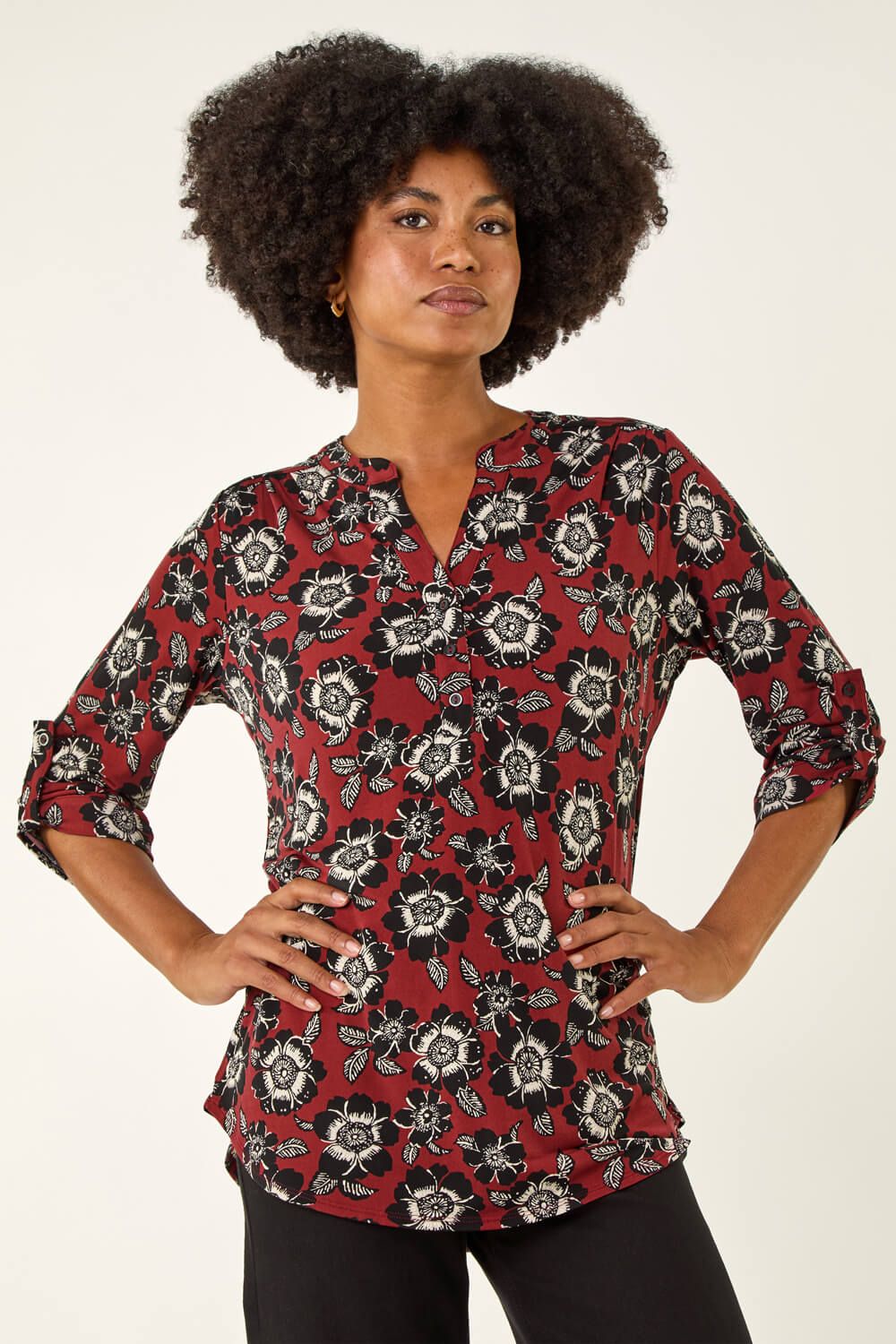 Roman Floral Puff Print Stretch Shirt
