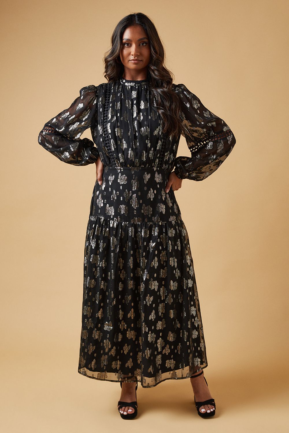 Oasis Metallic Jacquard Ladder Insert Midi Dress