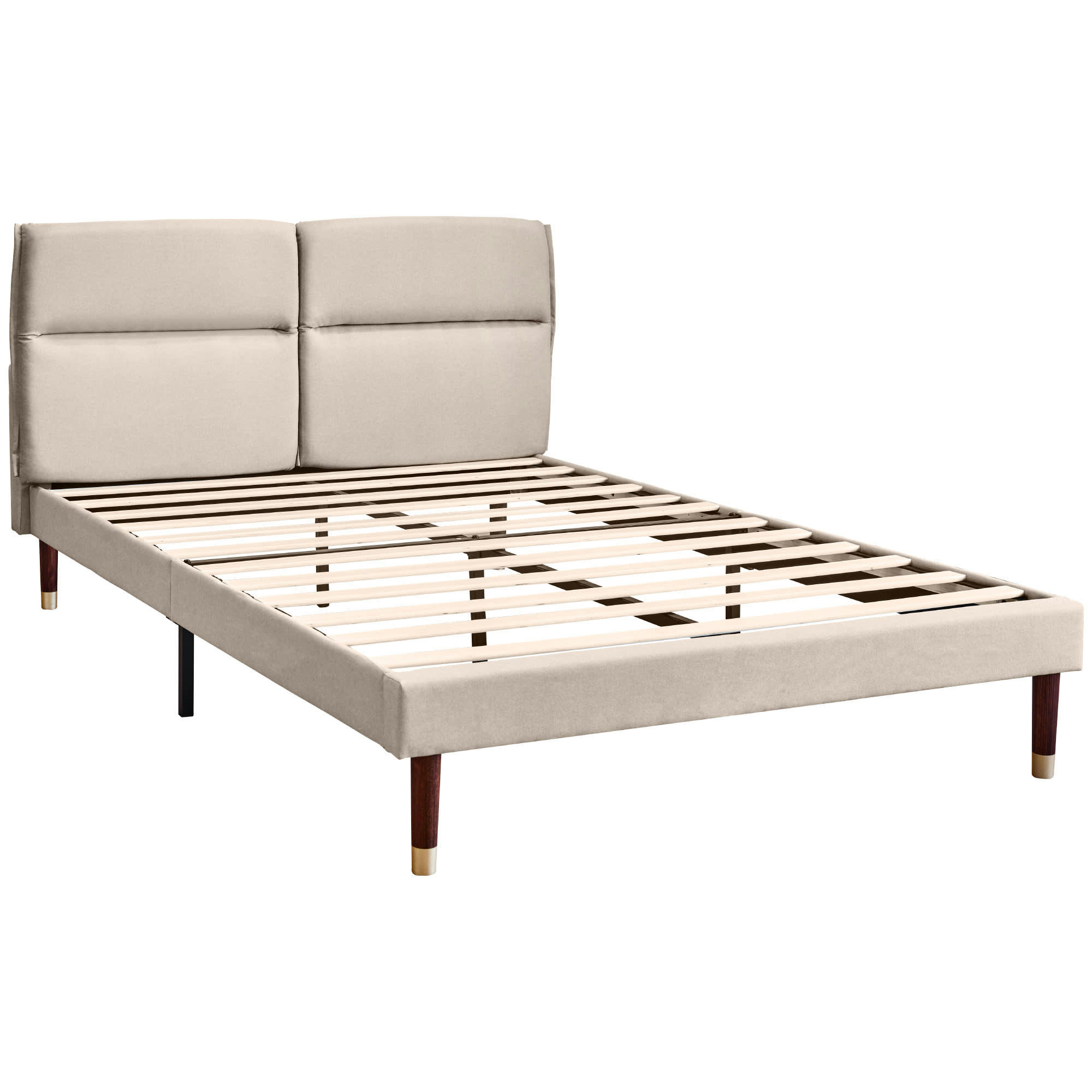 - Lit double tissu lin beige avec tête de lit réglable 160*200cm
