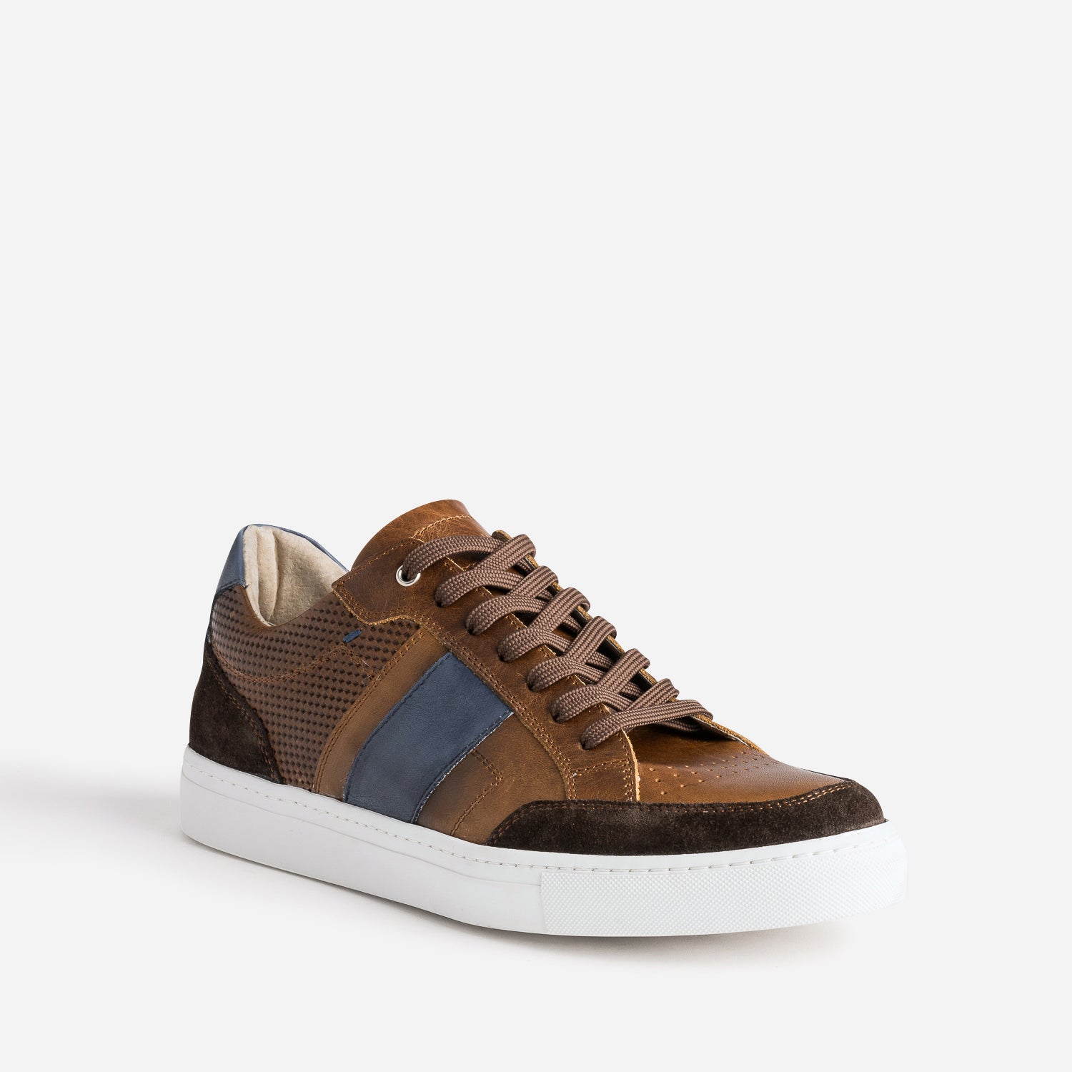 Tennis cognac en cuir détails couleurs